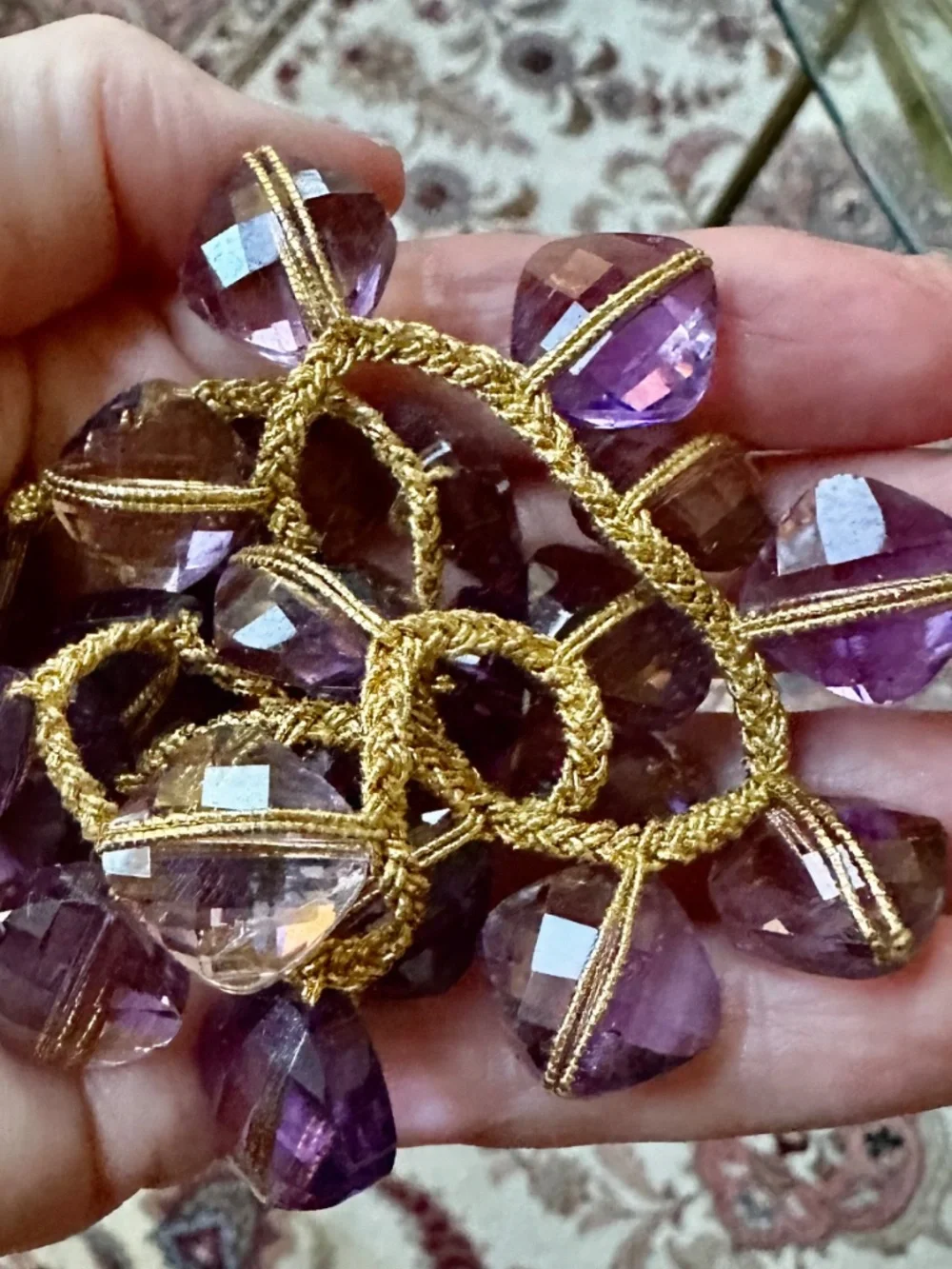 vintage Amertrine  vintage large faceted necklace purple golden highlights